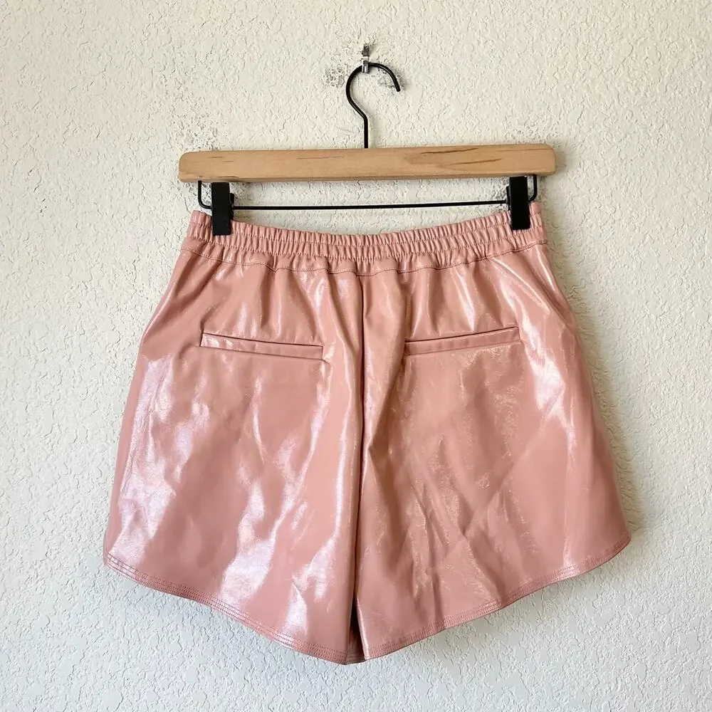 GREY LAB Shorts Dusty Rose Faux Leather High Waisted Pleated Trendy NWT